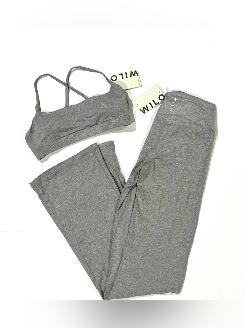 NWT WILO Cross Back Flare Legging Set (Grey Marle) Sz Medium
